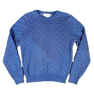 JB‎ Britton Mens Blue Knit Crewneck Sweater Medium Grandpacore Preppy Golf Bloke